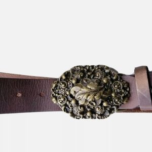 SOLD Cabi Sm Women's Feather Medallion Brown Leather Belt Western Cowboy